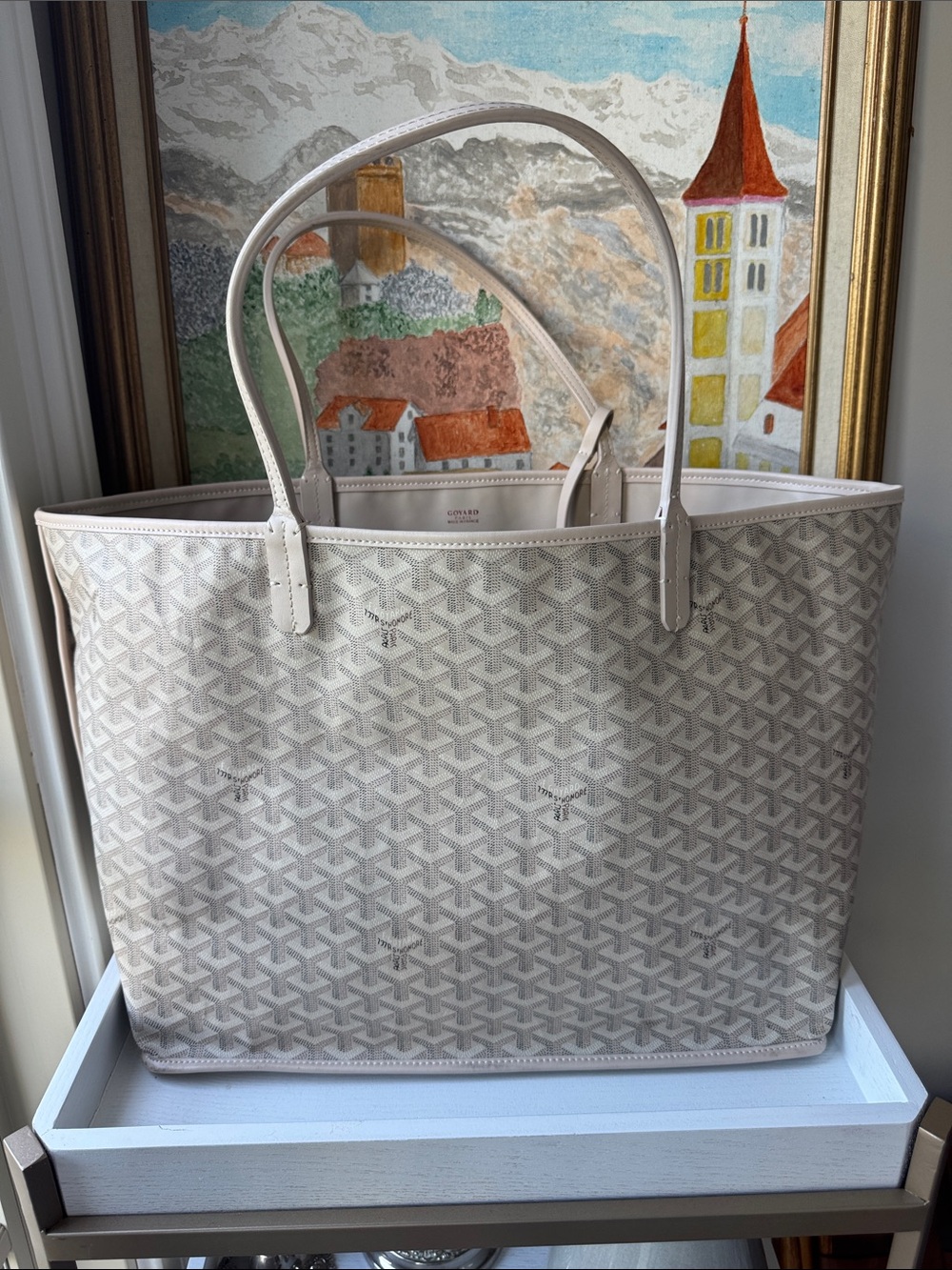 Large Tote in Beige and Off-White